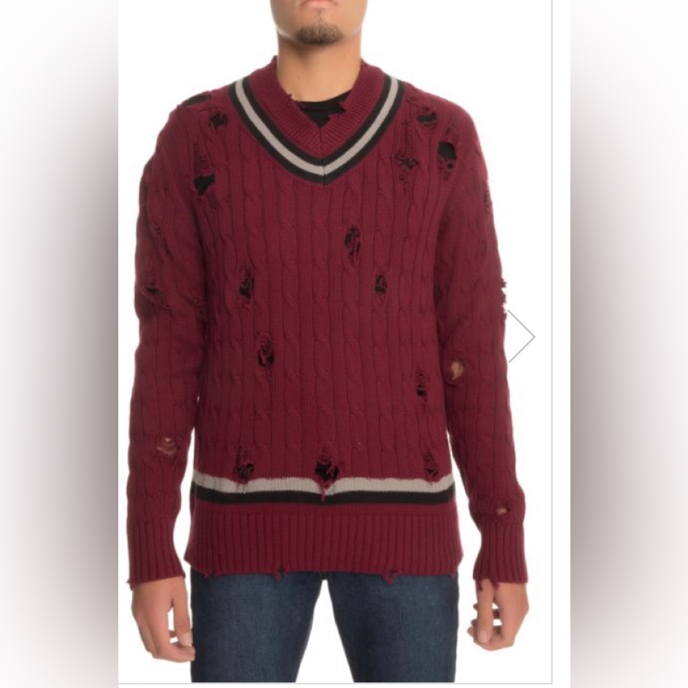 Dope maroon cotton distressed  sweater